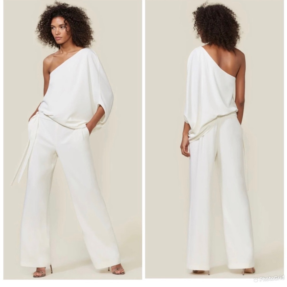 Halston Heritage Ivory One-Shoulder Jumpsuit